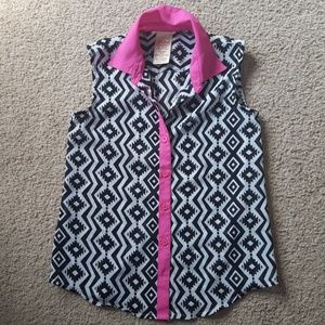 ❤ 4/$20 Faded Glory Black/Pink/White Sheer Top